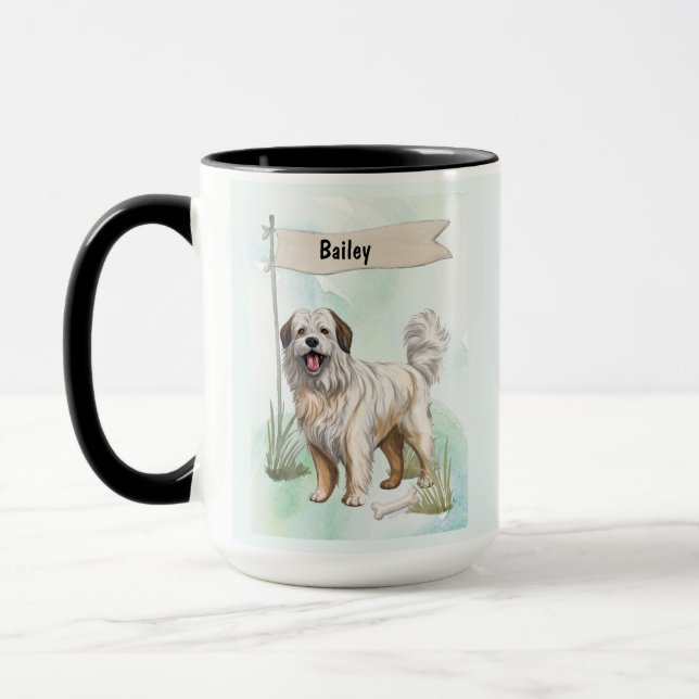 Pyrenean Shepherd Watercolor Personalized Dog Mug (Left)