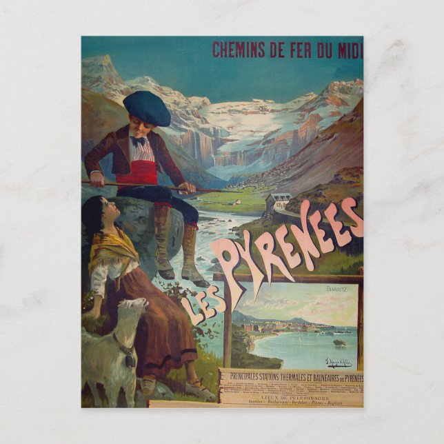 Pyrenees landscape, kids are rest by the river postcard (Front)