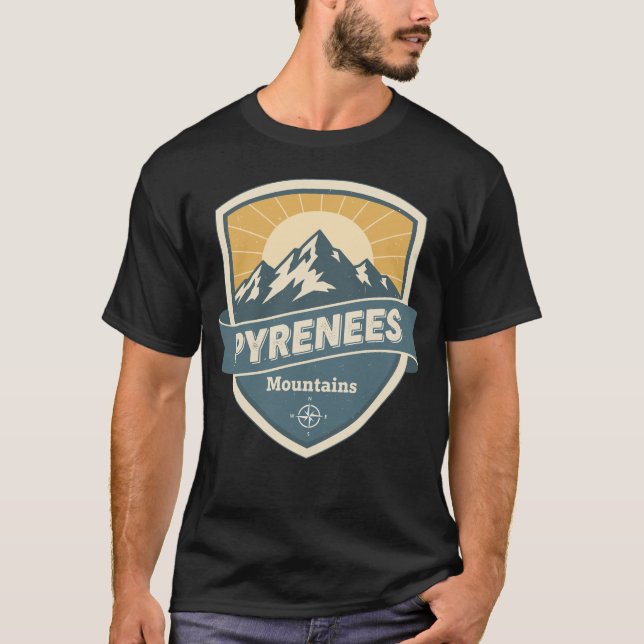 Pyrenees Mountains Vintage Badge T-Shirt (Front)