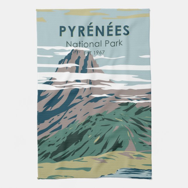 Pyrenees National Park France Vintage  Kitchen Towel (Vertical)