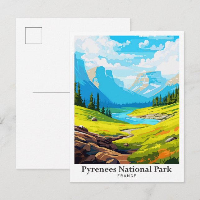 Pyrenees National Park Vintage Travel Illustration Postcard (Front/Back)