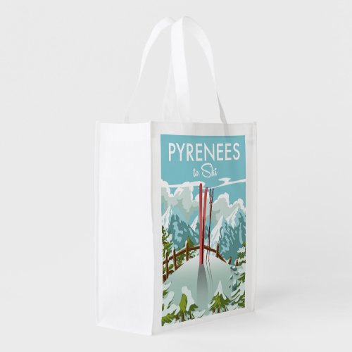 Pyrenees To Ski travel print Grocery Bag