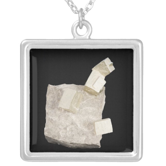 Pyrite Crystals in Shale Silver Plated Necklace (Front)