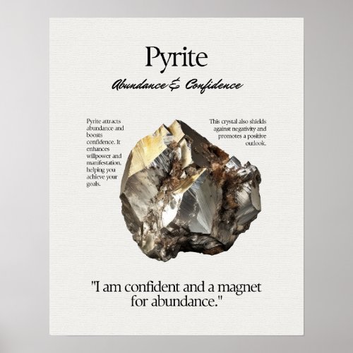 Pyrite Gem Crystal Meaning Card Poster