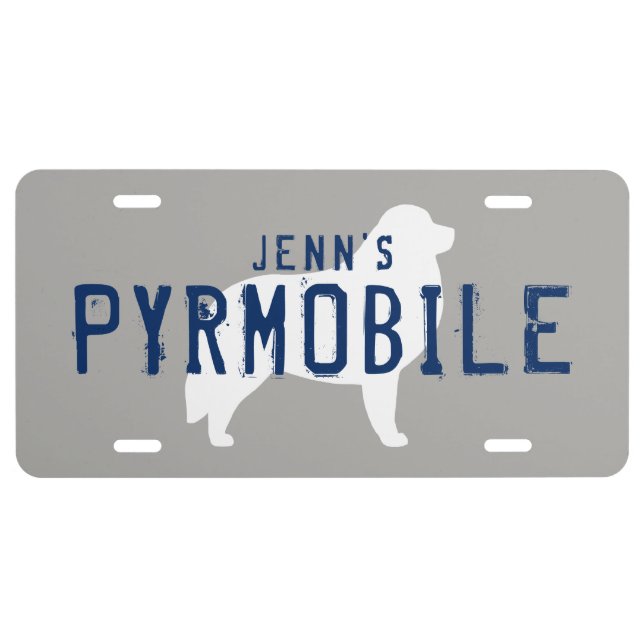 PYRMOBILE Great Pyrenees Silhouette Custom Text License Plate (Front)