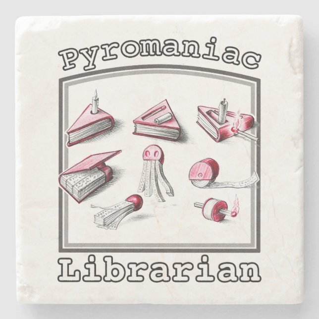 Pyromaniac Librarian Igniting Book Ideas Stone Coaster (Front)