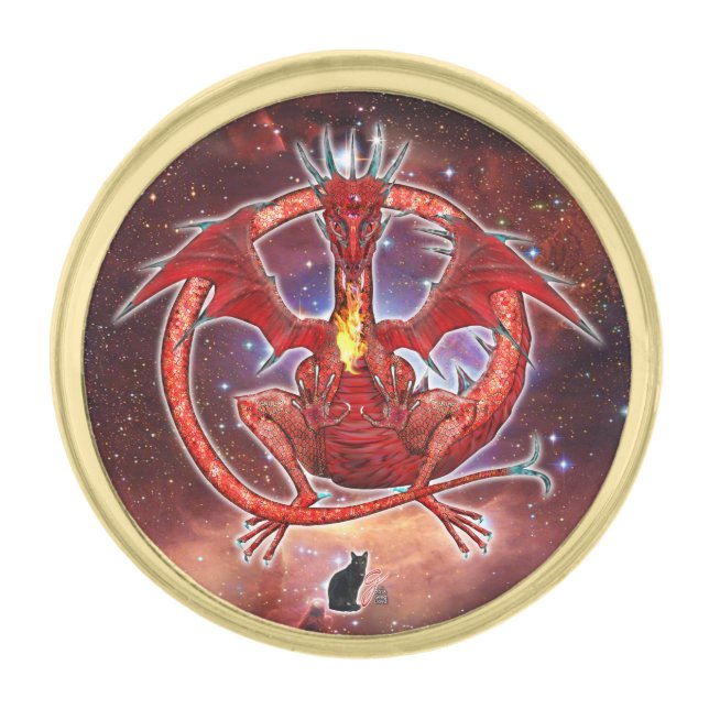 Pyrope Cosmic Dragon Gold Finish Lapel Pin (Front)