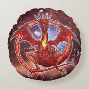 Pyrope Cosmic Dragon Round Pillow