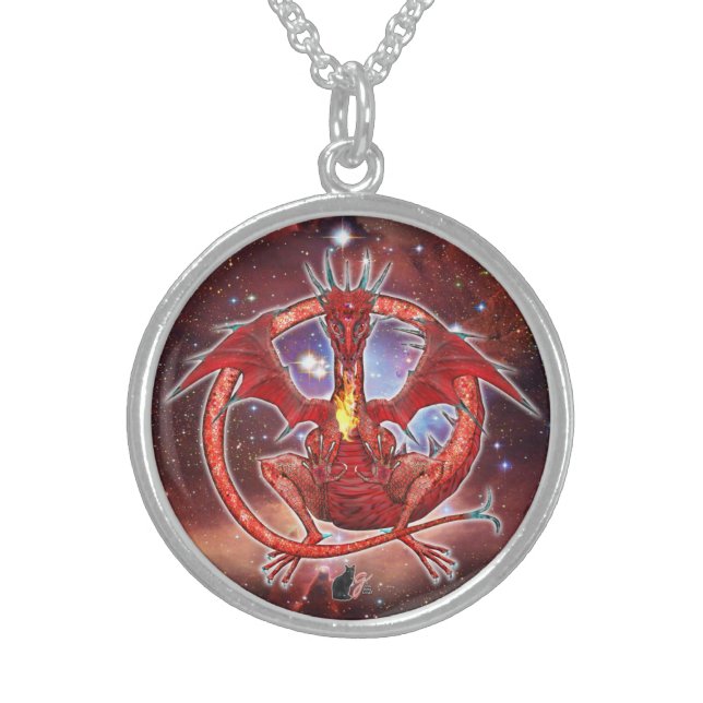 Pyrope Cosmic Dragon Sterling Silver Necklace (Front)