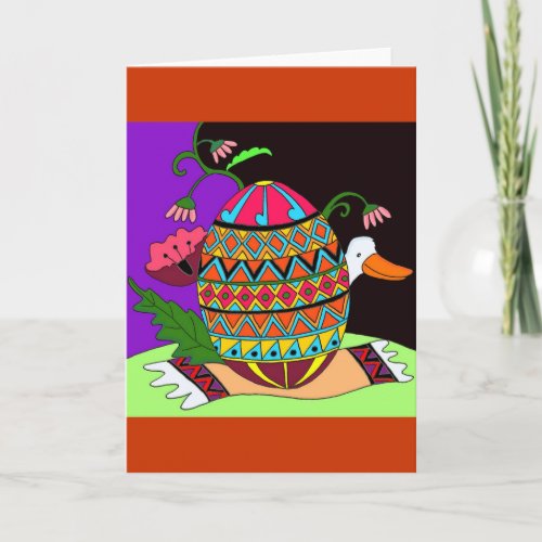 Pysanka and Duck Ukrainian Folk Art Holiday Card