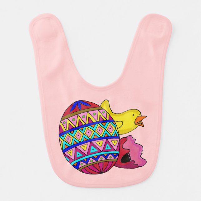 Pysanka and Little Chick Ukrainian Art Baby Bib (Front)