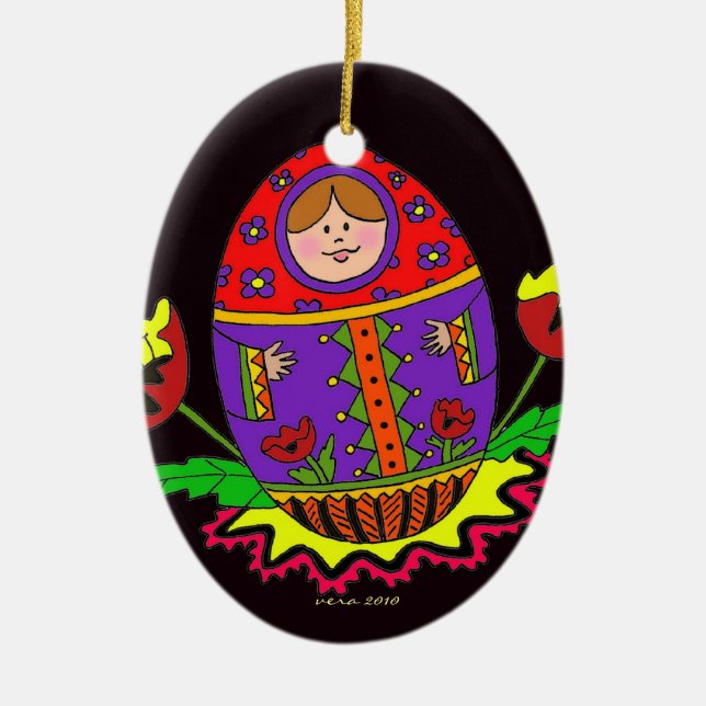 Pysanka Christmas Ceramic Ornament (Front)