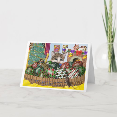 Pysanka Eggs Christmas Cat and Mouse Card