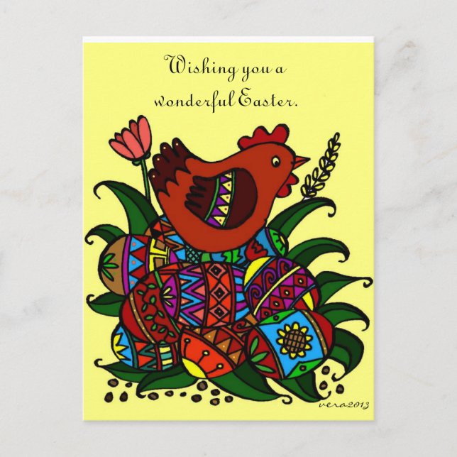 Pysanky and Hen Ukrainian Folk Art Holiday Postcard (Front)