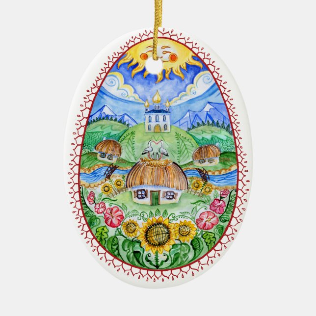 Pysanky Ukrainian Easter eggs Ceramic Ornament (Front)