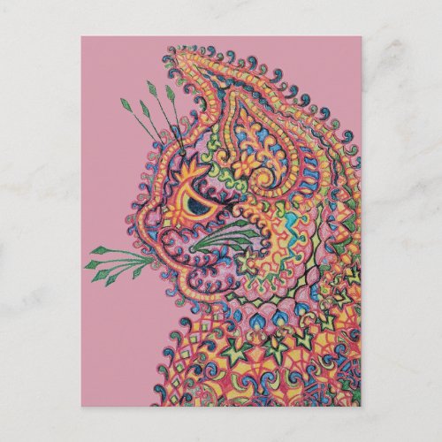 Pyschedelic Cat Abstract Louis Wain Postcard