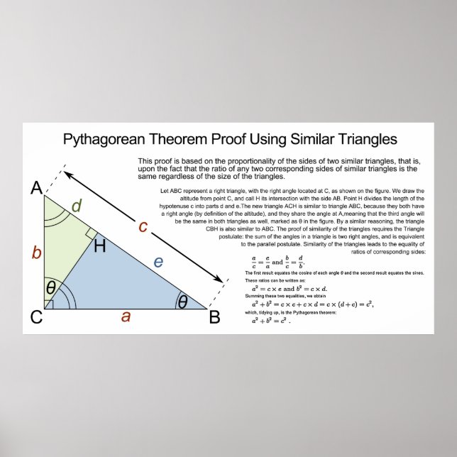 Pythagorean Theorem Proof Using Similar Triangles Poster (Front)