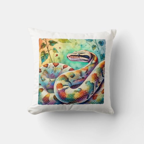 Python in Watercolor 140624AREF117 _ Watercolor Throw Pillow
