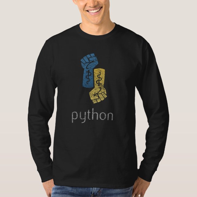 Python Programming Fists Worn Look T-Shirt (Front)