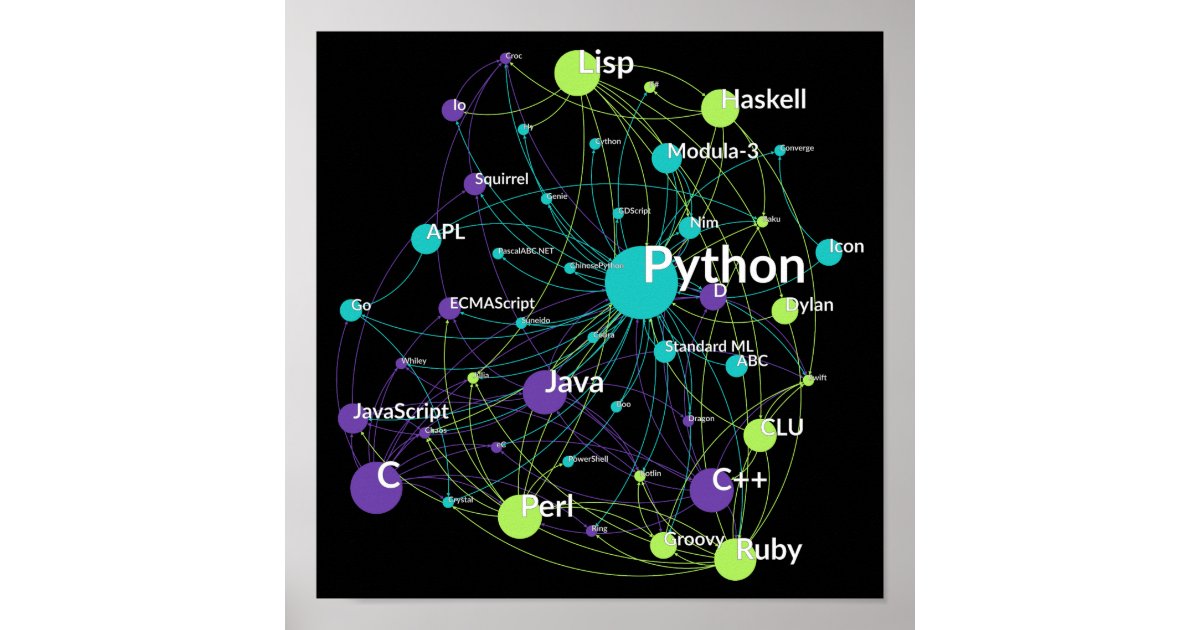 Python Programming Language Influence Network Poster | Zazzle