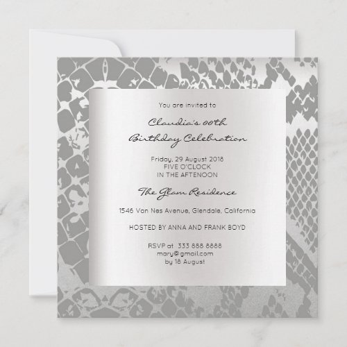 Python Snake Animal Skin Black Silver Birthday Invitation