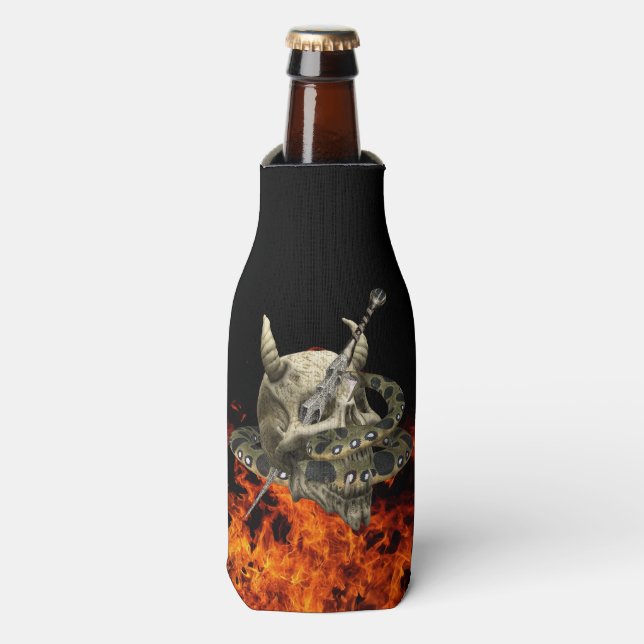 Python Snake Demon Skull Fire Bottle Cooler (Bottle Front)