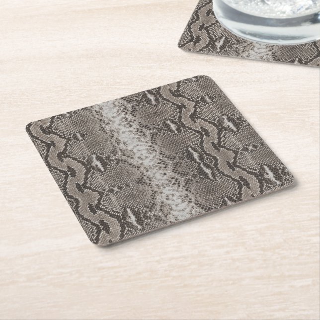 Python Snake Skin Animal Print Square Paper Coaster (Angled)