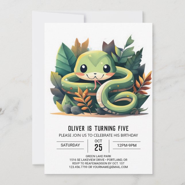 Python Wonderland Snake Birthday Invitation (Front)