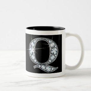 "Q" Diamond Bling on Black Mug