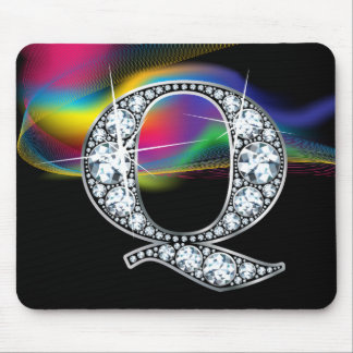 "Q" Diamond Bling with Rainbow Swirl Mousepad