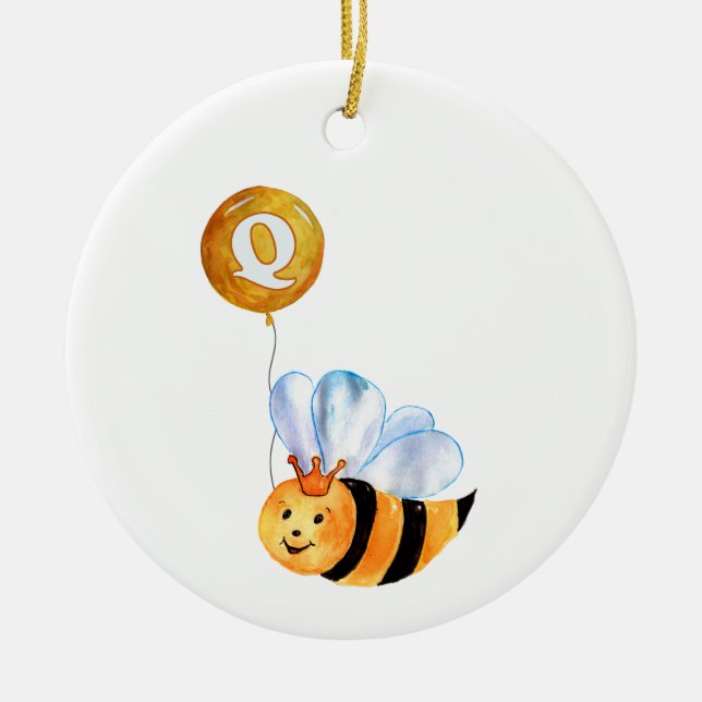 Q is for QUEEN BEE Ceramic Ornament (Front)
