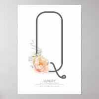 Q Letter Monogram Blush Peach Floral Home Decor