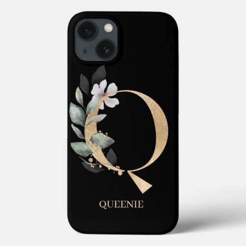 Q Monogram Floral Personalized iPhone 13 Case