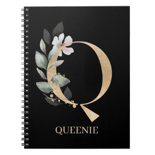 Q Monogram Floral Personalized Notebook