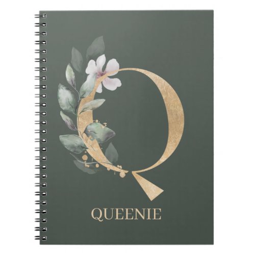 Q Monogram Floral Personalized Notebook