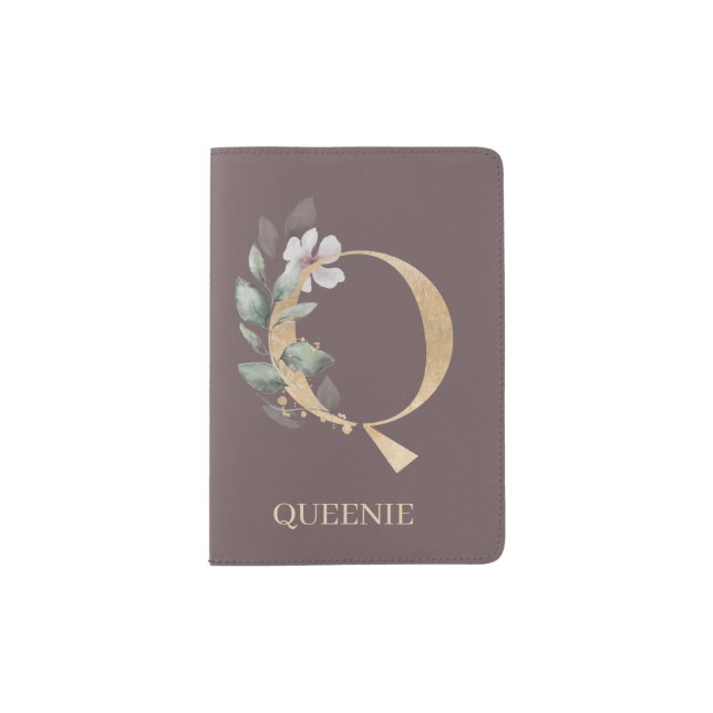 Q Monogram Floral Personalized Passport Holder (Front)