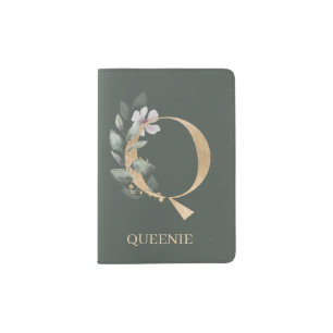 Q Monogram Floral Personalized Passport Holder