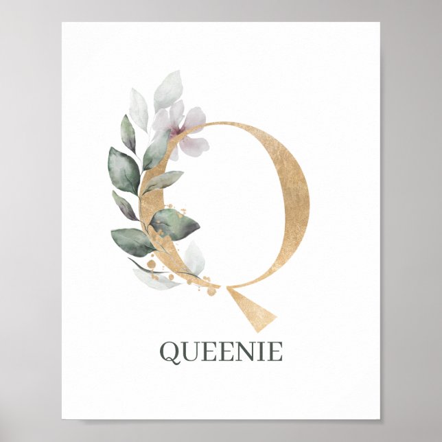 Q Monogram Floral Personalized Poster (Front)
