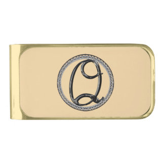 Q Monogram Gold Finish Money Clip