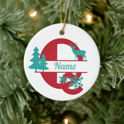 Q Monogram Initial Christmas Holiday Tree Ornament