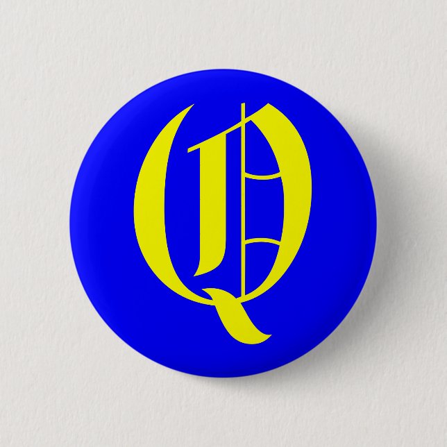 Q - OLD ENGLISH PINBACK BUTTON (Front)