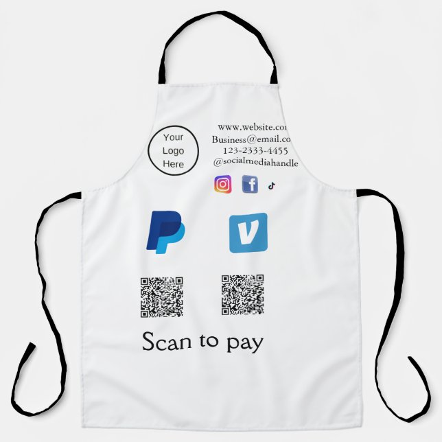Q R code PayPal venmo scan pay add social media de Apron (Front)