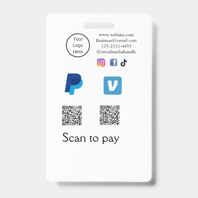Q R code PayPal venmo scan pay add social media de Badge (Front)