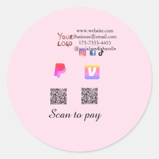 Q R code PayPal venmo scan pay add social media de Classic Round Sticker