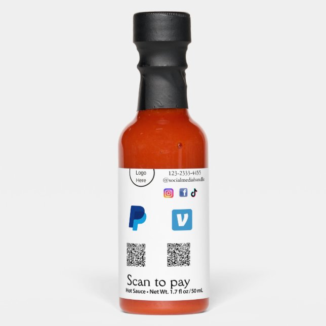 Q R code PayPal venmo scan pay add social media de Hot Sauces (Front)