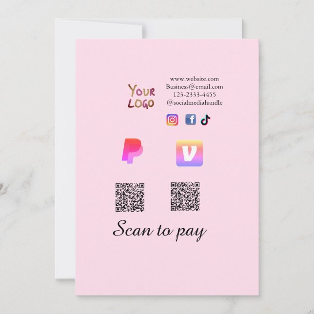 Q R code PayPal venmo scan pay add social media de Invitation (Front)