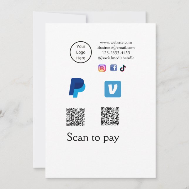 Q R code PayPal venmo scan pay add social media de Invitation (Front)