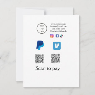 Q R code PayPal venmo scan pay add social media de Note Card