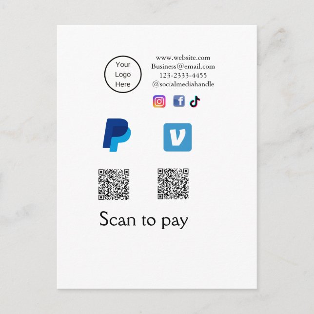 Q R code PayPal venmo scan pay add social media de Postcard (Front)