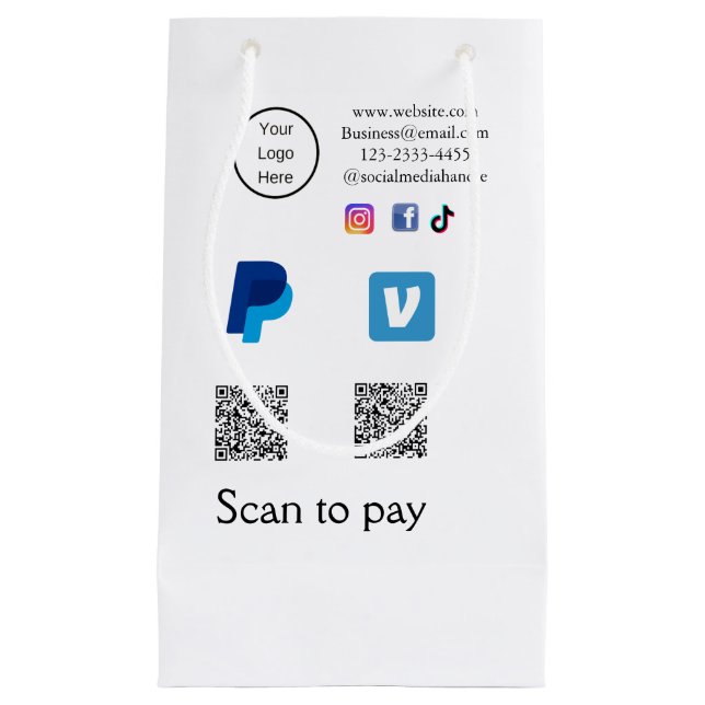 Q R code PayPal venmo scan pay add social media de Small Gift Bag (Front)